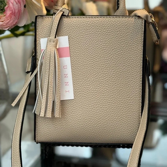 Taupe North South Mini Crossbody Square  Bag with Tassel NWT - Picture 1 of 9